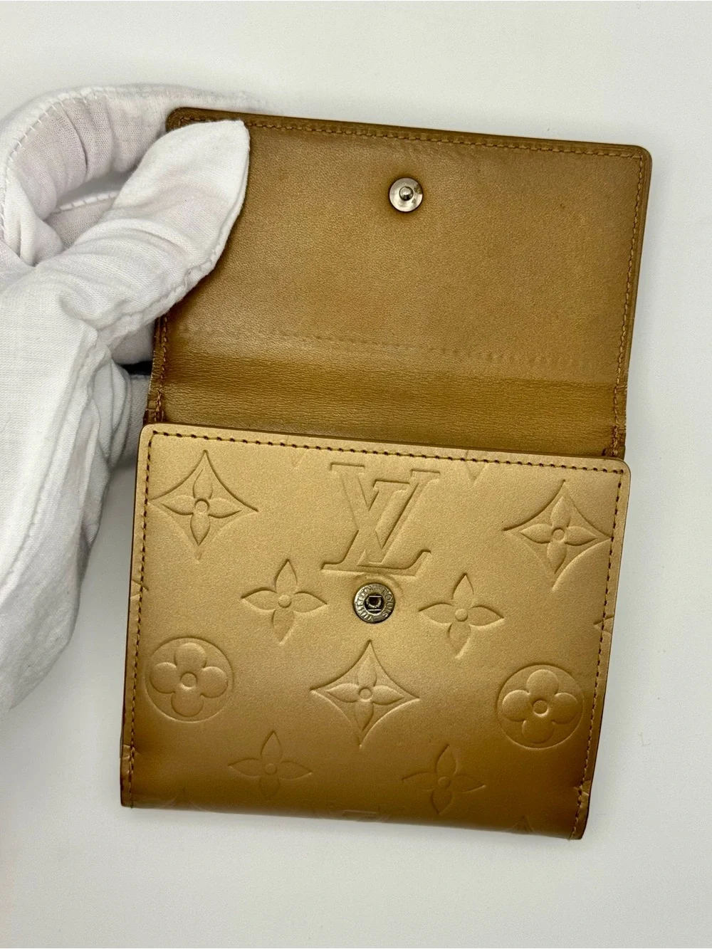 Louis Vuitton Verniz Gold Compact Embossed Monogram Wallet